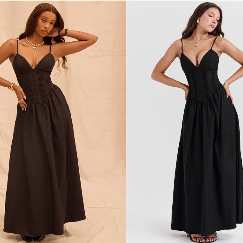 HOUSE OF CB 'Lova' Black Corset Maxi Dress NWOT